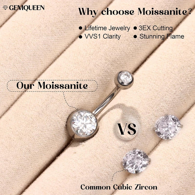 GEMQUEEN Moissanite ＆ G23 TItanium Belly Button Ring 18K Gold Plated Hypoallergenic Internally Threaded Belly Rings 14G Navel Piercing Jewelry For Women Men D Color VVS1 Clarity Brilliant Cut - Image 1